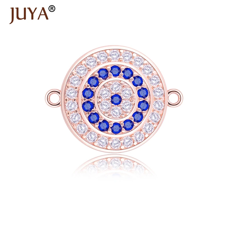 Supplies For Jewelry Findings Components Copper with Zircon Round Turkish Eye Connectors Charms For Bracelet Necklace Making