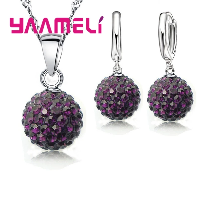 Women New Shiny Jewelry Set 925 Sterling Silver Needle Top Quality Disco Ball Shape Necklace Pendant Earrings Sets Wholesale