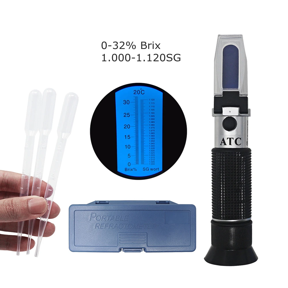 Beer Sugar Refractometer 0-32% Brix Wort Sugar Tester 1.000-1.130SG Meter Handheld Refractometer with Build in ATC