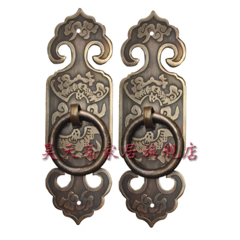 

[Haotian vegetarian] copper door handle Chinese antique 10cm long straight handle long HTC-095