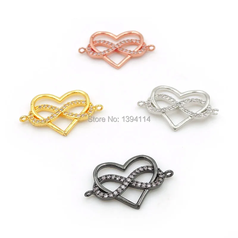 

22*15*2mm Micro Pave Clear CZ Heart Connector Through Infinity Symbol Fit For Women As DIY Bracelets Accessory