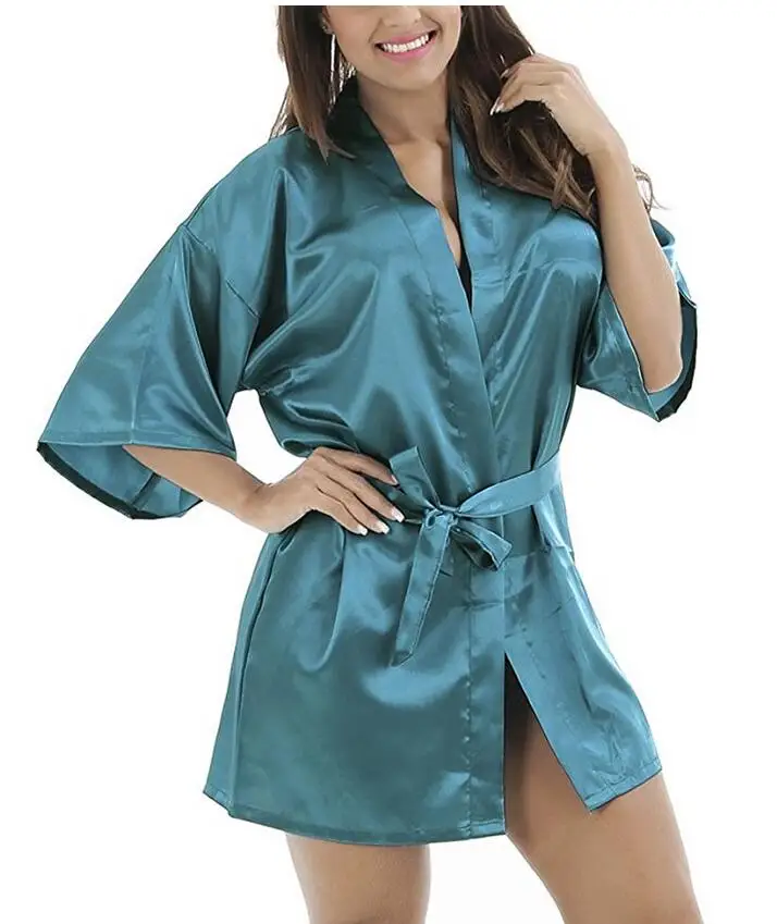 New Black Chinese Women's Faux Silk Robe Bath Gown Hot Sale Kimono Yukata Bathrobe Solid Color Sleepwear S M L XL XXL NB032