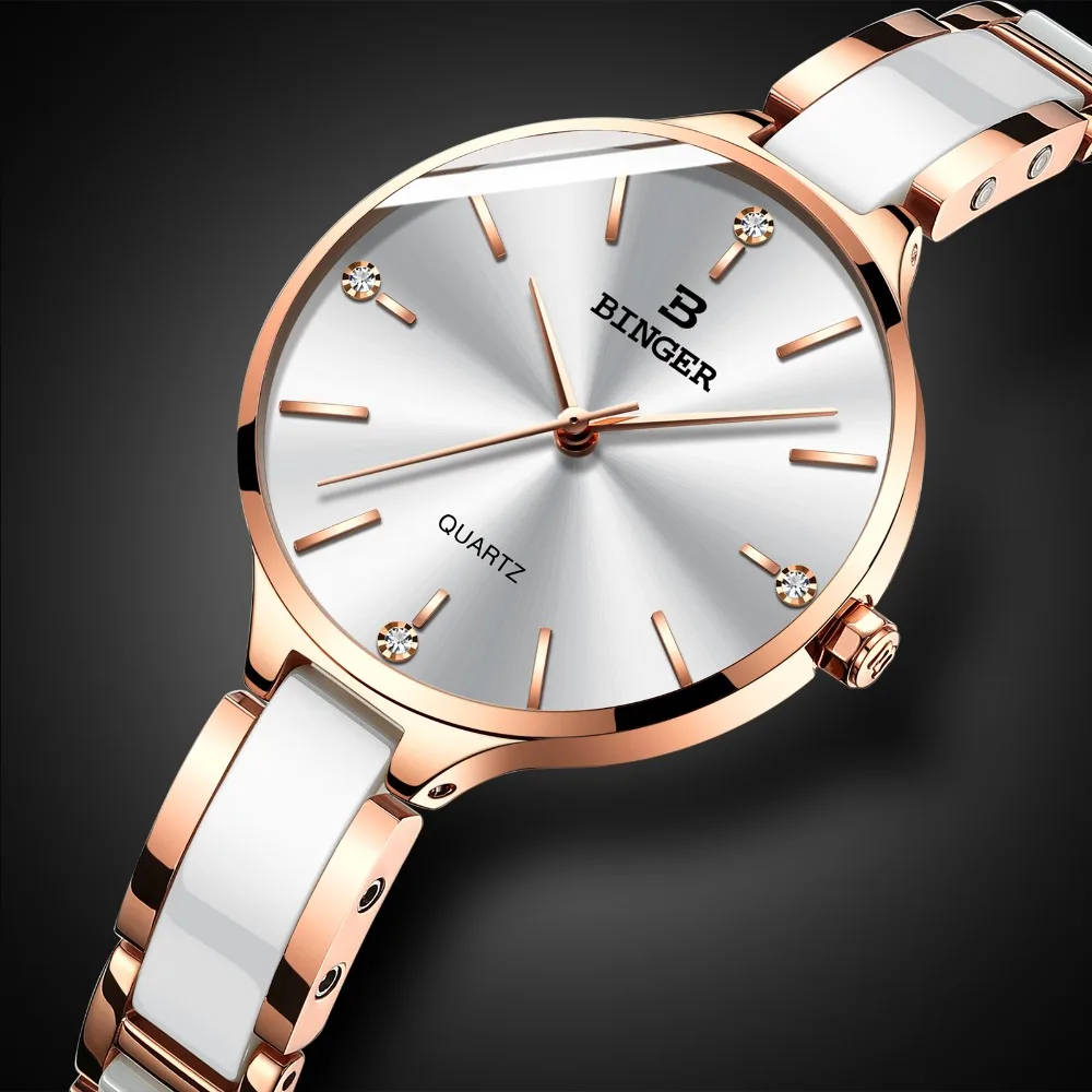 Fashion Women Watches Top Brand Luxury BINGER Ultra thin Ladies Watch Sapphire Ceramic Strap Waterproof Quartz Dress Watch Women