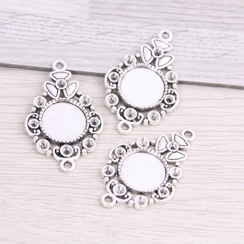 SWEET BELL 10pcs/lot 12mm Antique   Metal Alloy Cameo Peace Flower Cabochon Connector Settings Pendants