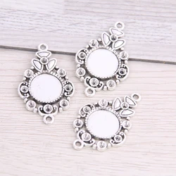 SWEET BELL 10pcs/lot 12mm Antique Metal Alloy Cameo Peace Flower Cabochon Connector Settings Pendants