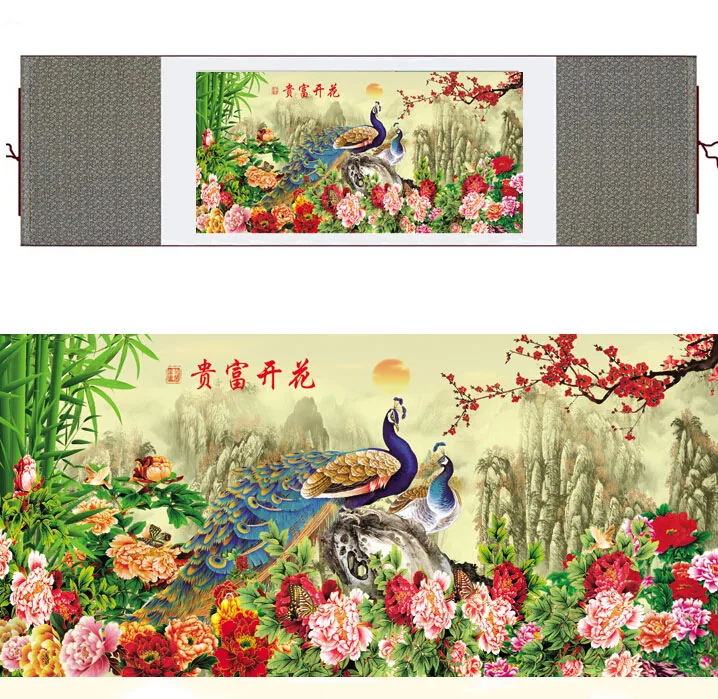 

Chinese traditional art painting birds in the water silk scroll painting peacock paintingPrinted painting