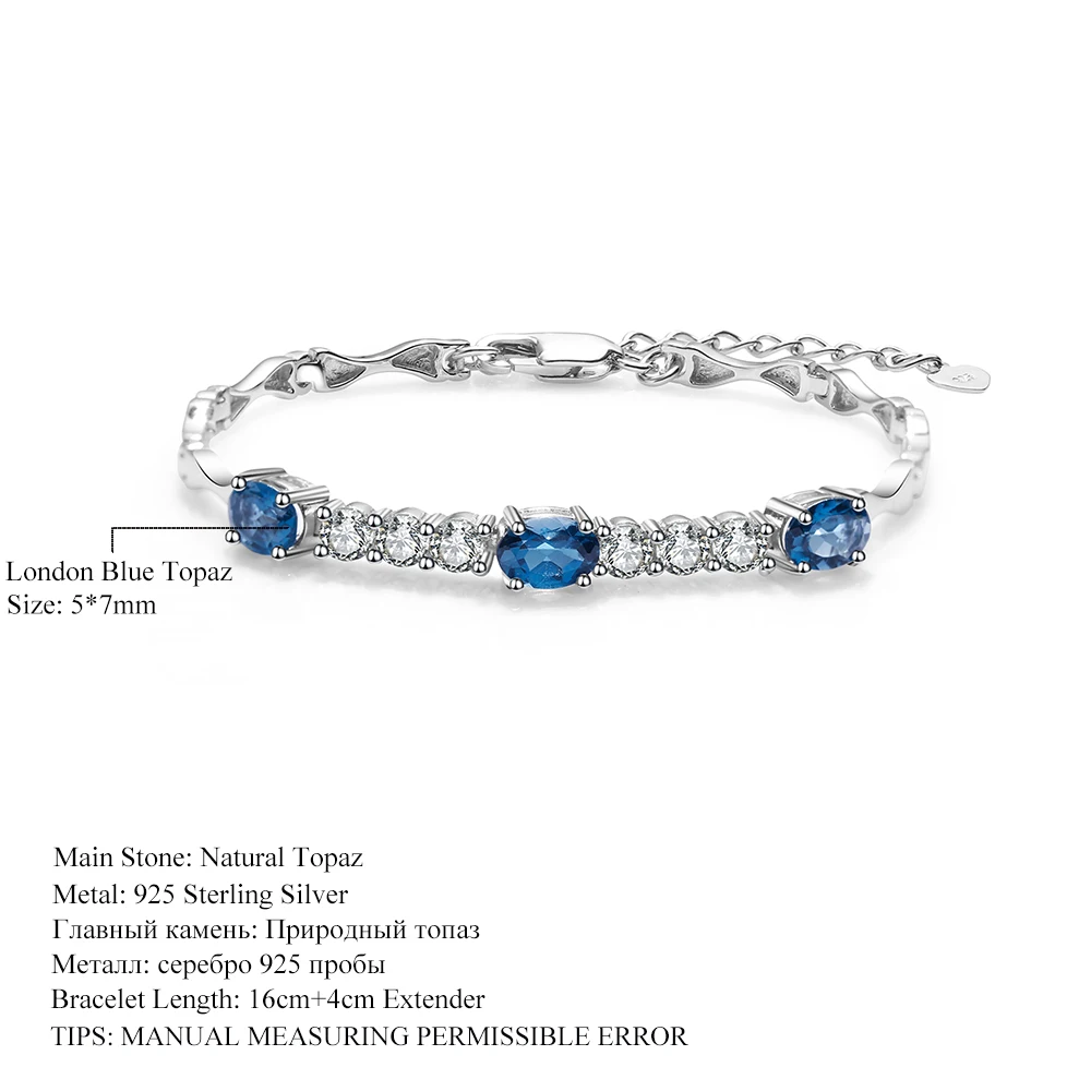 GEM\'S BALLET Natural London Blue Topaz  Bracelet 925 Sterling Silver Gemstone Bracelets&bangles For Women Fine Jewelry