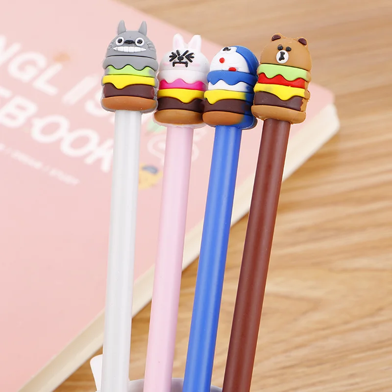 

100pcs Cute Hamburg Animal Cartoon Creative Neutral Pen Students Stationery Tinker Cat's Signature Water Pen Kawaii Stationary