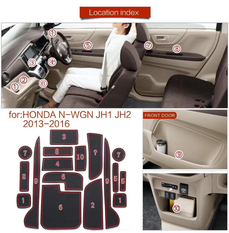 ZUNDUO Anti-Slip Gate Slot Cup Pad for Honda N-WGN JH1 JH2 2013 - 2016 Japan Model Accessories Non-Slip Mat Door Mats Coaster