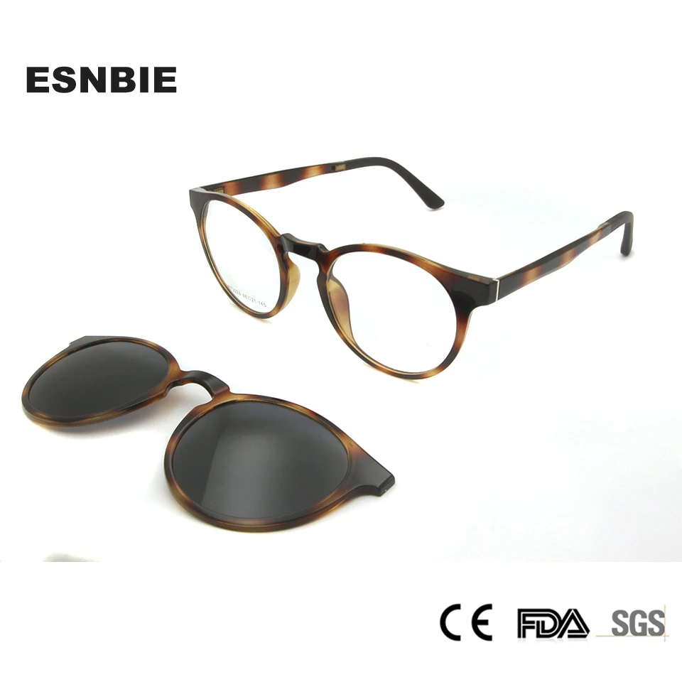 

Vintage Korea Ultem Glasses Plastic Titanium Magnetic Clip Sunglasses Women Round Polarized Clip-On Glasses Polarized Lens