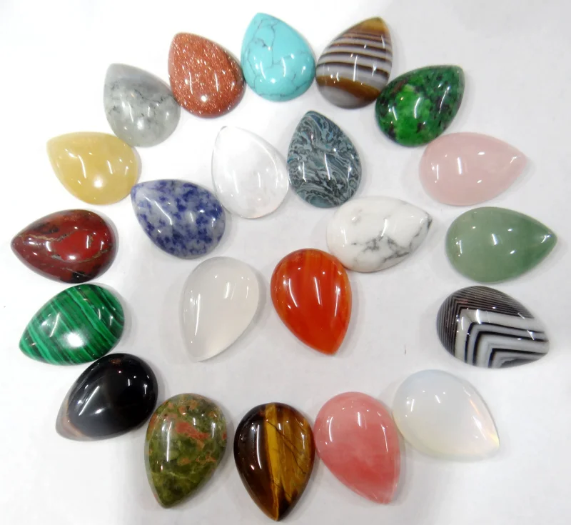 20PCS Natural Stone Water Drop Cabochons CAB No Hole Good Quality Beads 25*18MM for DIY Jewelry Production Making Ring Earring