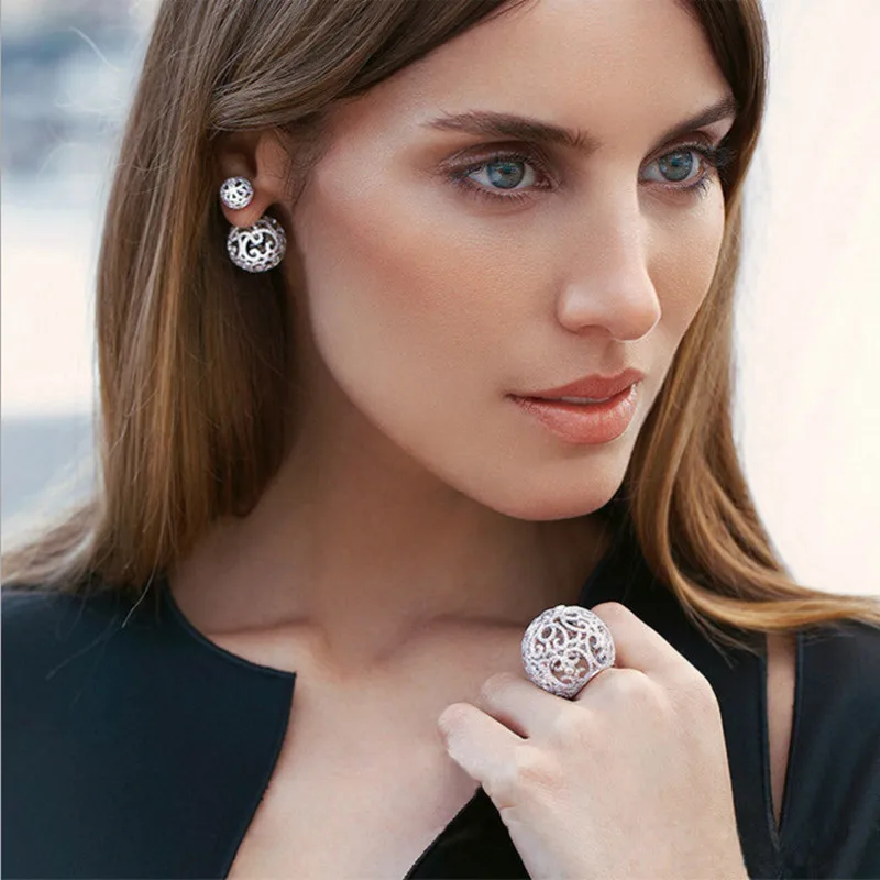 Ajojewel Luxury Design Double Sided Stud Earrings Balls Fashion American European Women Earrings Jewelry Dropshipping