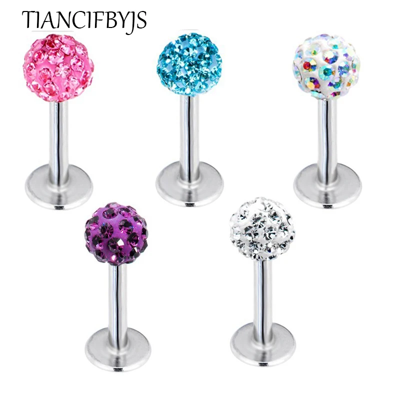 TIANCIFBYJS 1piece 3mm 6/8/10mm long ,Ball Monroe Lip Labret Ring Bar Stud Tragus Helix Cartilage Body Piercing 16G Body JEWELRY