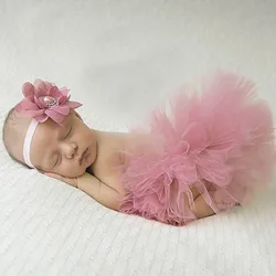 Antique Rose Pretty Baby Tutu and Flower Headband Newborn Photography Prop Infant Girl Tutus Birthday Tutu TS046