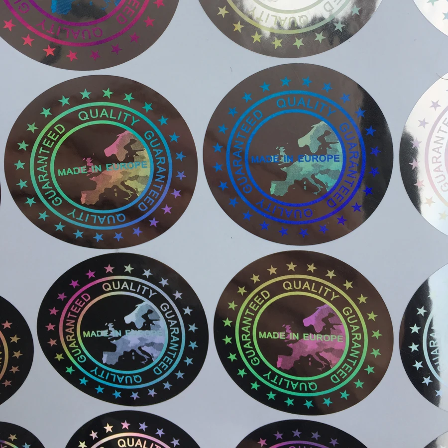 Baseball caps stickers Label MADE IN EUROPE  Quality Guaranteed Hologram sticker  40mm large cloth stickers holographic stickers