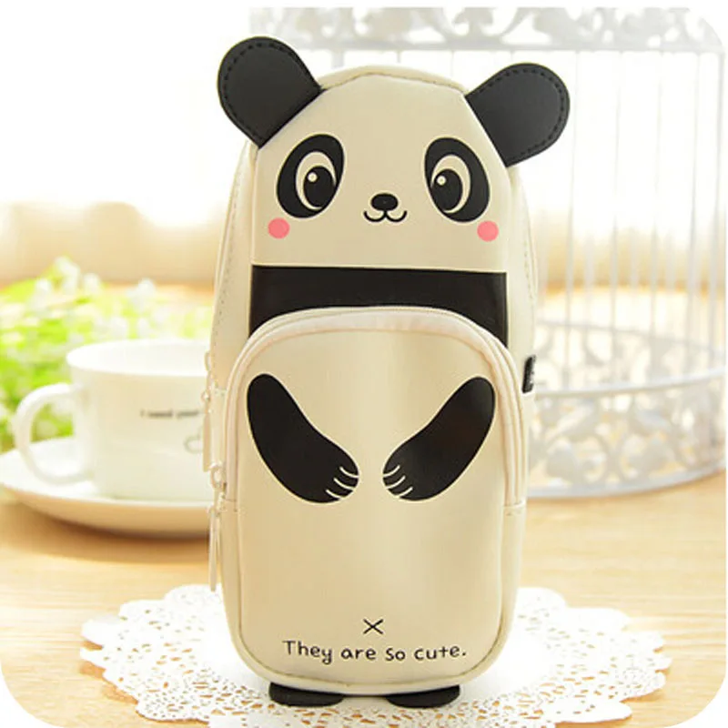 Kawaii Panda & Rabbit Large Capacity Pu Leather Pencil Case Stationery Storage Organizer Bag School Supply Escolar Papelaria