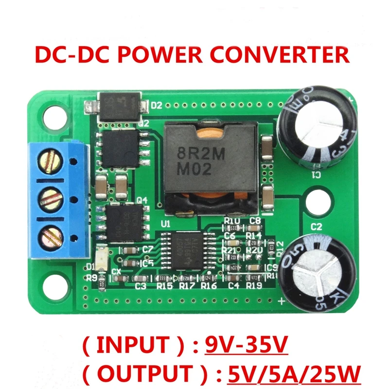 24V/12V To 5V/5A 25W DC-DC Buck Step Down Power Supply Module Synchronous Rectification Power Converter