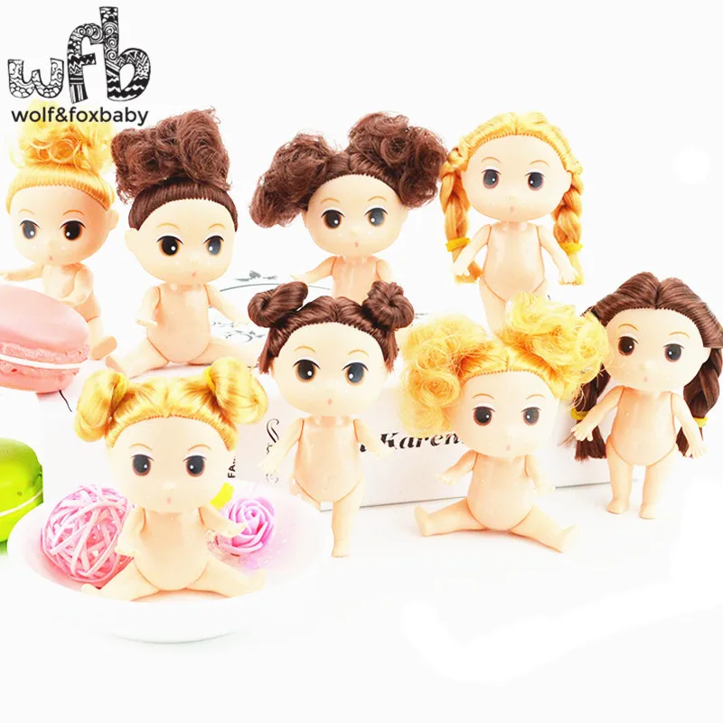 9cm Doll for Mini Ddung Lovely  with Brown Gold Bun Long Hair Baking Mold Dolls Girl Gift Toys