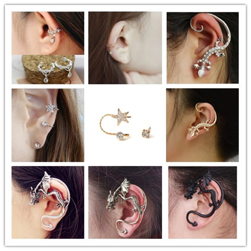 

Wholesale Fashion Exaggeration Punk Unicorn Dragon Ear Cuff Earring Vintage Luxury Gecko Lizard Statement Jewelry Handmade