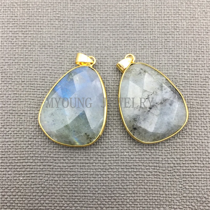 

Faceted Water Drop Shape Blue Flash Labradorite Stone Necklace Pendants For Jewelry Making MY0294