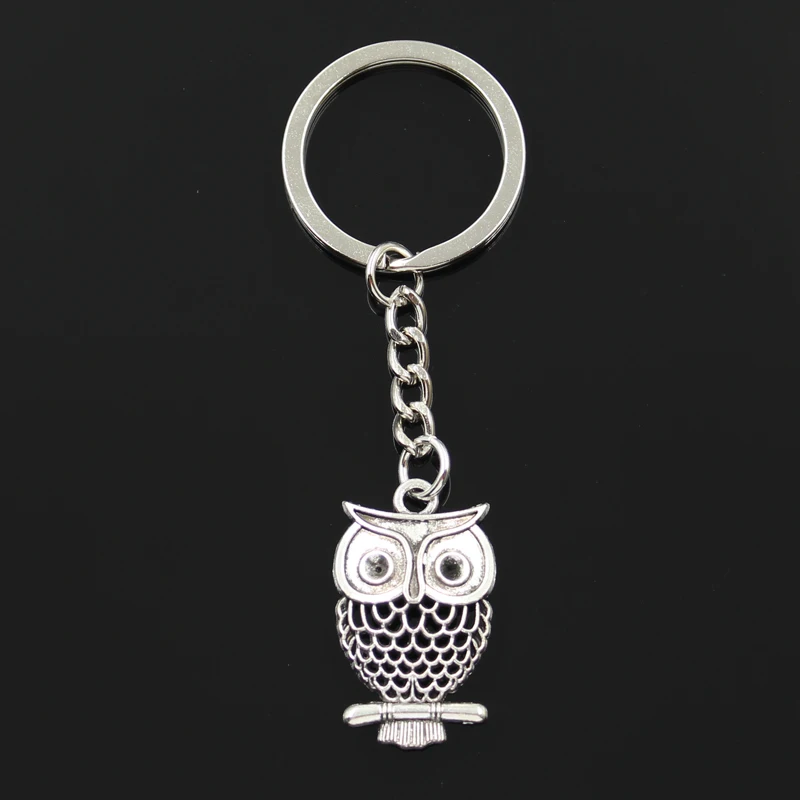 Fashion 30mm Key Ring Metal Key Chain Keychain Jewelry Antique Bronze Silver Color Plated Hollow Owl 32x19mm Pendant