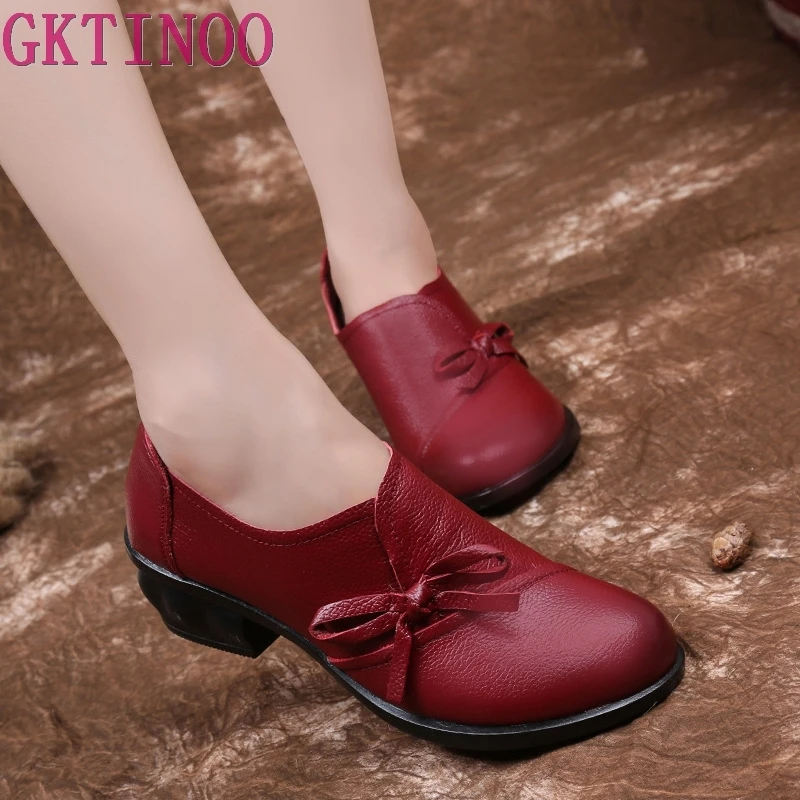 GKTINOO Spring Autumn Fashion Loafers 100% Genuine Leather Single Shoes Soft Casual Flat Shoes Women Flats mother shoes 35-40