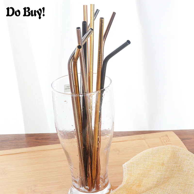 2 Pcs Long Stainless Steel Drinking Straws with Cleaner Brush Reusable Metal Straws 26.7cm Length Eco-friendly Home Bar Tools