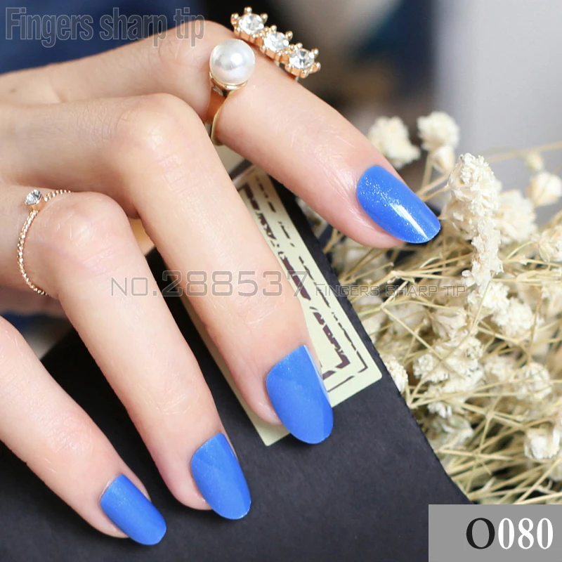 24pcs new product sales long small round sapphire oval head fake nail fit comfortable DIY nail candy color R26 080