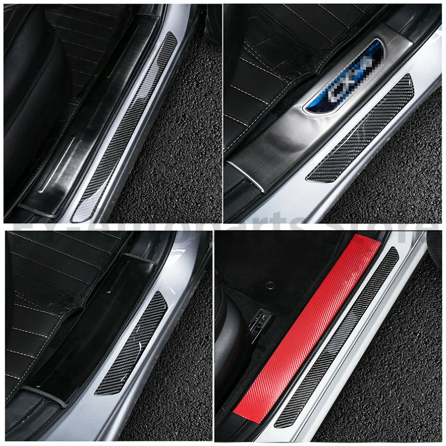 4pcs Car Door Plates Protectors 60+25CM Real Carbon Fiber Front Rear Scuff Plate Door Sill Cover Panel Step Protector Universal