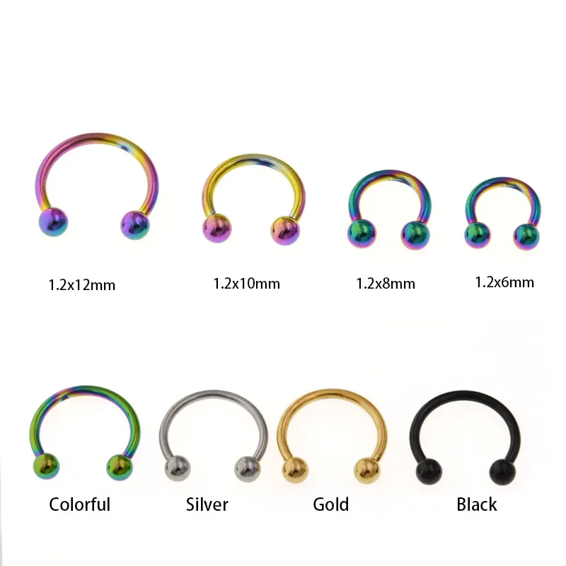 2 Pcs * 4 Color Surgical Stainless Steel Circular Barbells Horseshoe Nose Ring Lip BCR Body Piercing Earring Tragus Ring