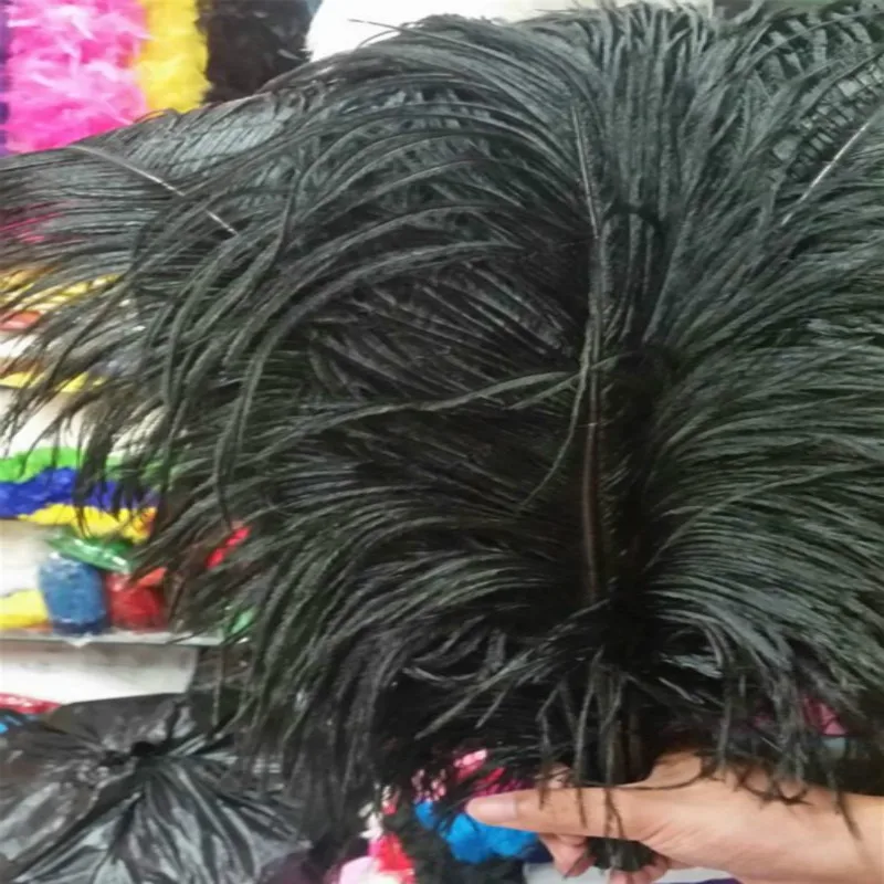 High quality 10PCS Thick pole ostrich feather black ostrich plumage 55-60cm/22-24inches plume artware performing decorations