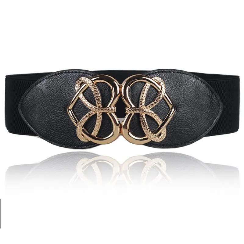 Nieuwe Zwarte Tailleband Lady Gold Grote Opaal Gesp Brede Cumberbanden Trouwjurk Elastische Stretch Taille Riem Jas Cumberbanden Vrouwen