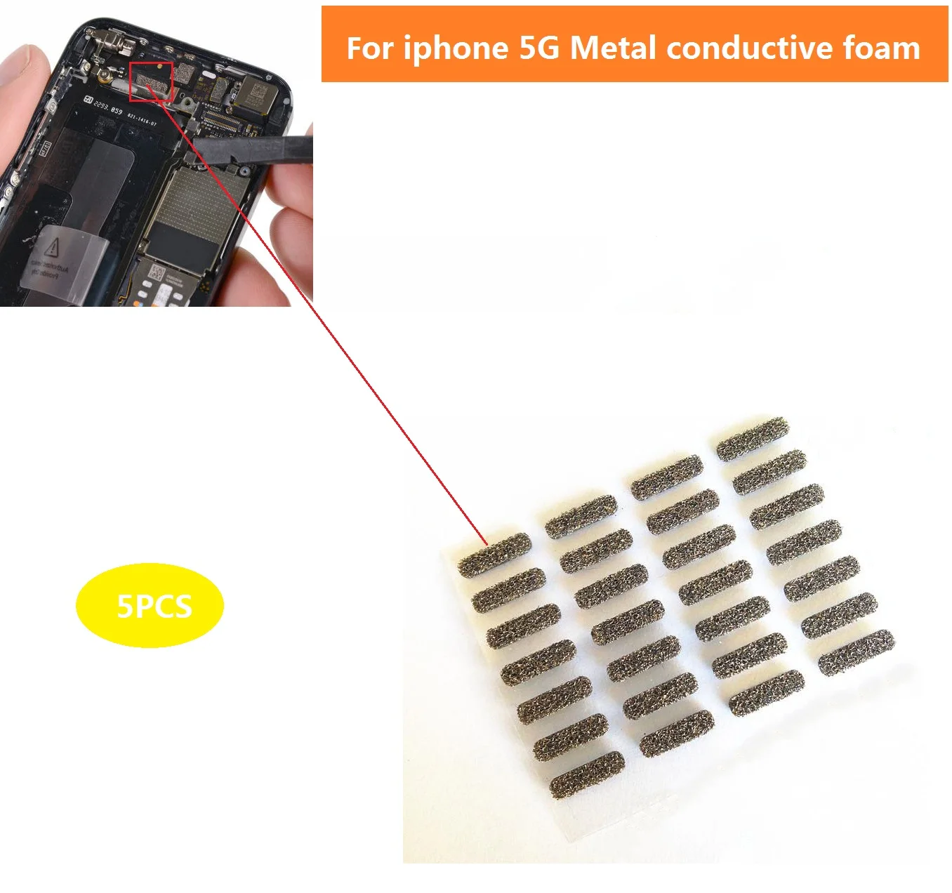 5pcs/set Back cover Conductive cotton Metal sponge For iPhone 5 Metal conductive foam sponge Replacement repair Parts