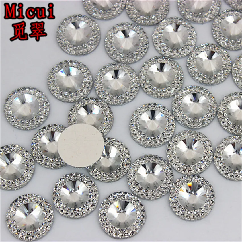 Micui 8/10/12/14/16/20mm Clear Color Round Flatback Resin Stone Beads Flatback Resin Rhinestone For DIY Wedding Decoration MC181