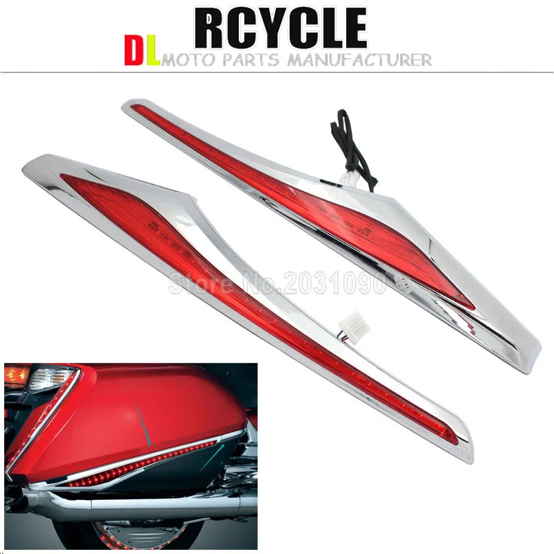 Details about Chrome Red LED Saddlebag Accent Swoops Cover Trim For Honda Goldwing F6B GL 1800