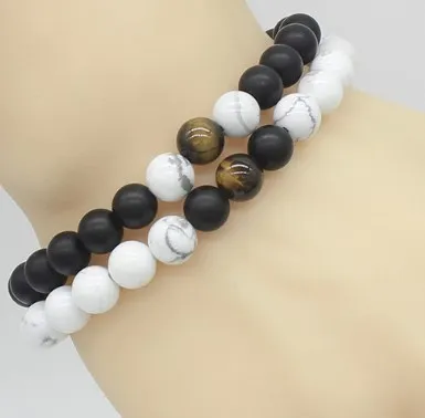 8mm gww2 adjusted Black Frosted agate stone bead white Howlite Bracelet Reiki Buddha Prayer Yoga Charm Braided Bangles