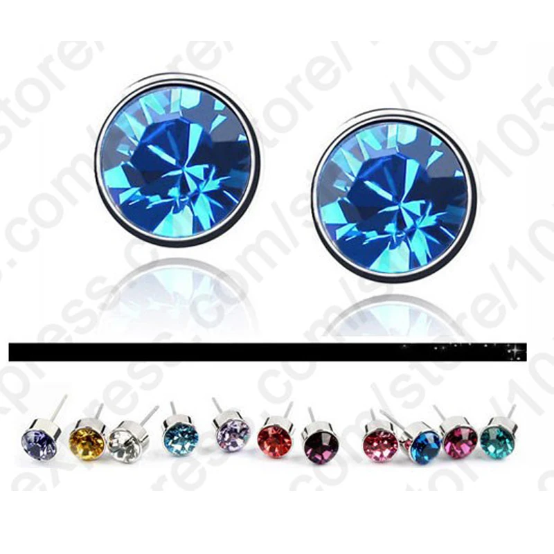 Factory Price 20PCS(10Pairs)/Lots 925 Sterling Silver Colorful Crystals Stone Stud Earrings +Back Stoppers Women Jewelry