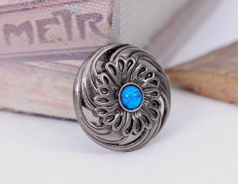 10PC 28MM Tribal FLOWER WHIRLWIND BLUE TURQUOISE NICKLE LEATHERCRAFT WALLET CONCHOS