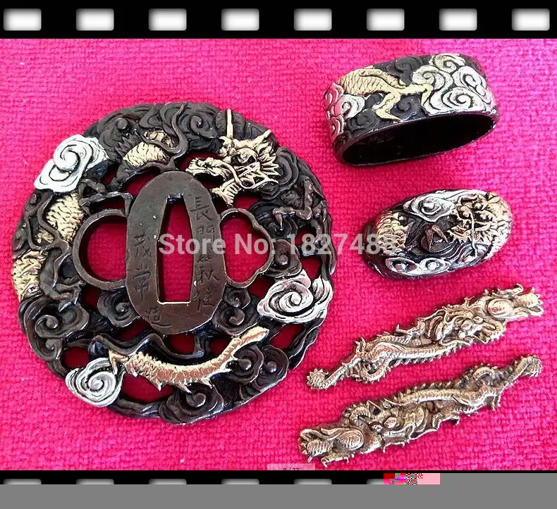 FINE FINISHED JAPANESE SAMURAI KATANA SWORD KOSHIRAE - TSUBA FUCHI KASHIRA MENUKI WITH W/DRAGON THEME