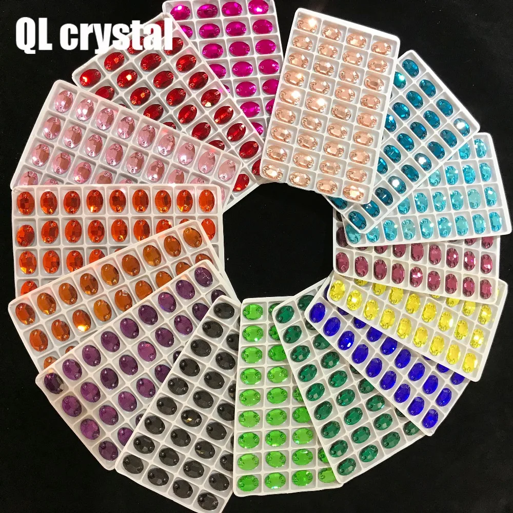 ALL Size ALL Color Oval Sew On Crystal Rhinestones Flatback with 2 holes for Making wedding dress  bags shoes accessories