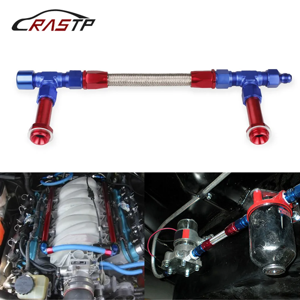RASTP-AN8 8AN Stainless Steel Braided Hose Dual Feed Fuel Line Dual Feed Carb Fuel Line Kit For Holley 4150 Carburetor RS-TC013
