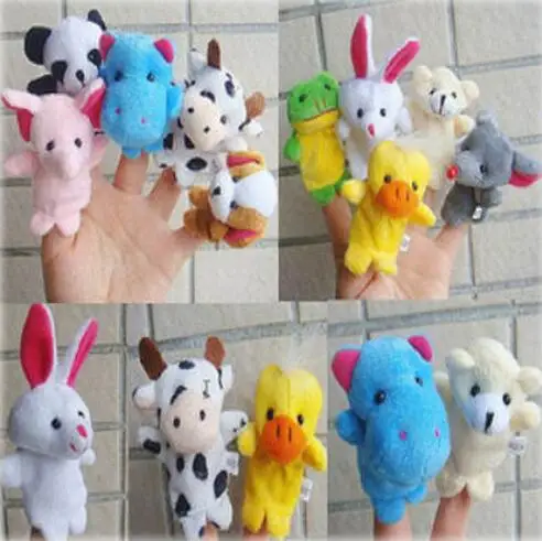 

1000pcs DHL Cute Cartoon Animal Finger Puppet Biological Animal Finger Puppet Plush Toys Child Baby Favor Dolls 1 set=10pcs