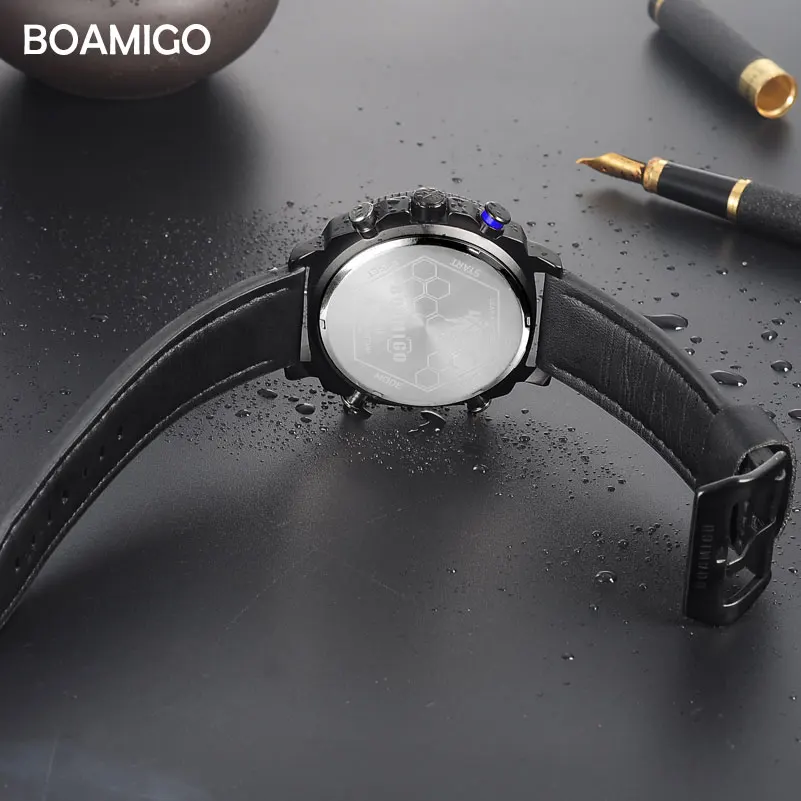 BOAMIGO-relojes deportivos para Hombre, pulsera Digital LED de cuarzo, resistente al agua, de cuero, masculino