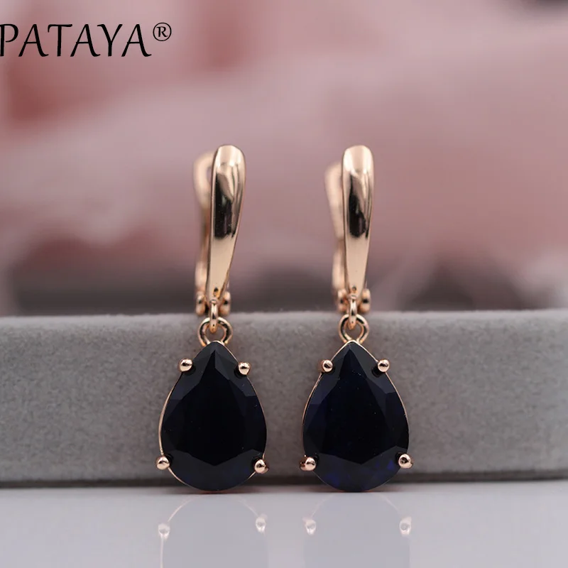 PATAYA Sale Green Water Drop Natural Zircon Earrings 585 Rose Gold Color Long Earrings Women Romantic Party Jewelry Multicolor