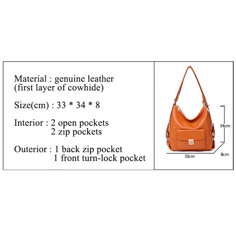 100% Natural Cowhide Women Backpack, Women Genuine Leather Shoulder bag, Girl Hobo Bag , B394