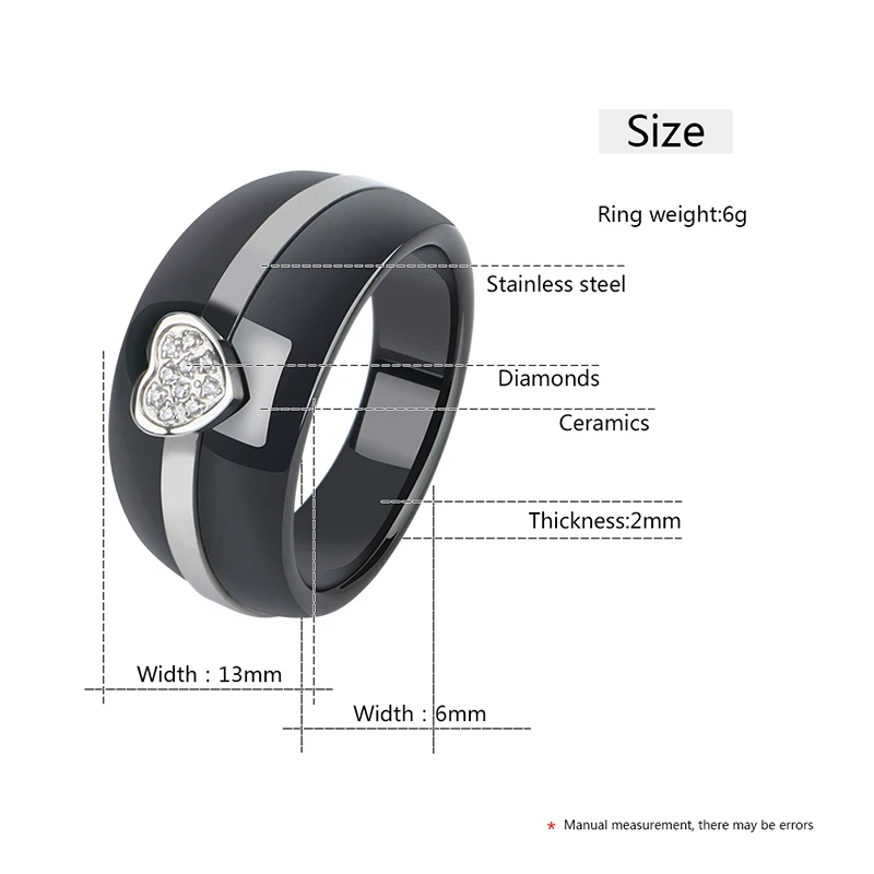 Lovely CZ Heart Alien Ring for Women Men Made With Healthy Ceramic Jewelry Never Fade Gift for Lover Family