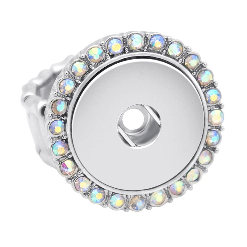 New Rhinestone colorful Ring Round snap rings Flexible fit 18MM snap buttons DIY fittings wholesale JZ0035