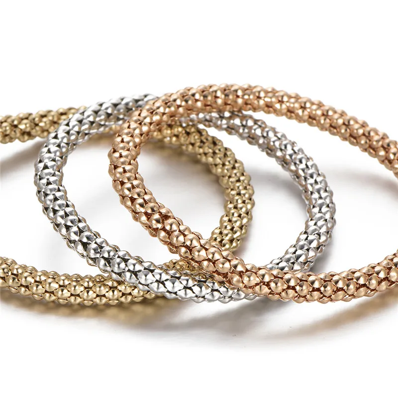 New 3 Pcs/Set Trendy Charm Bracelets & Bangles Popcorn Chain 3 Color Rose Gold Color 19-24cm Adjustable Bracelet Women Gift