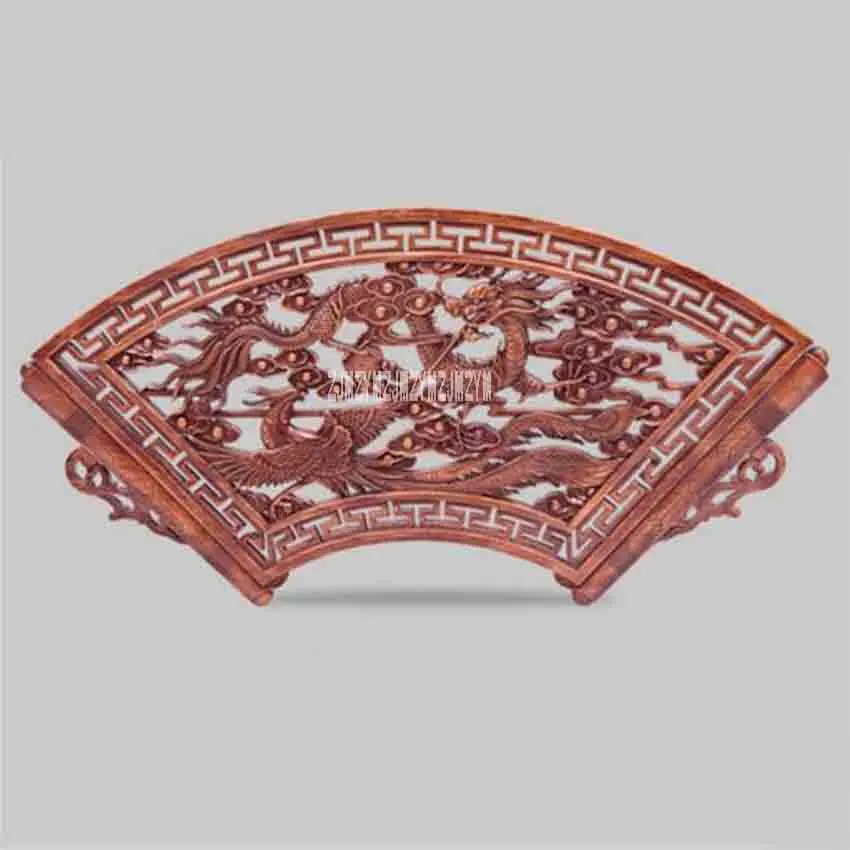 HJ-YS0115 Home Decoration Crafts Woodcarving Pendant High-quality Solid Wood Chinese Antique Fan-shaped Wall Hangings(80cm*40cm)