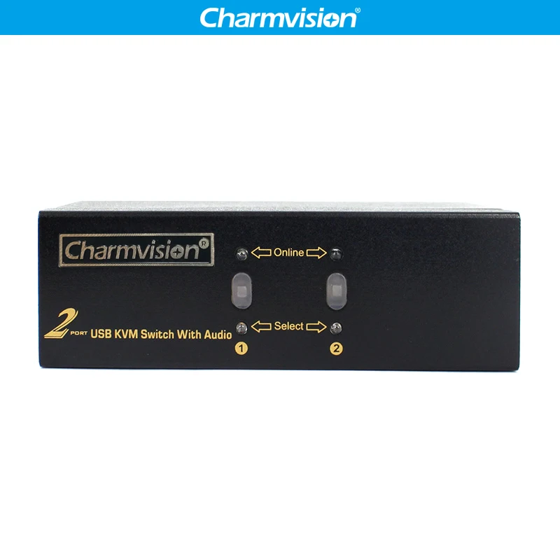 Charmvision VK201A 2 PC hosts Ports Auto USB KVM Audio Multi Computer Switcher with VGA 3.5mm Audio USB A type Keyboard Mouse